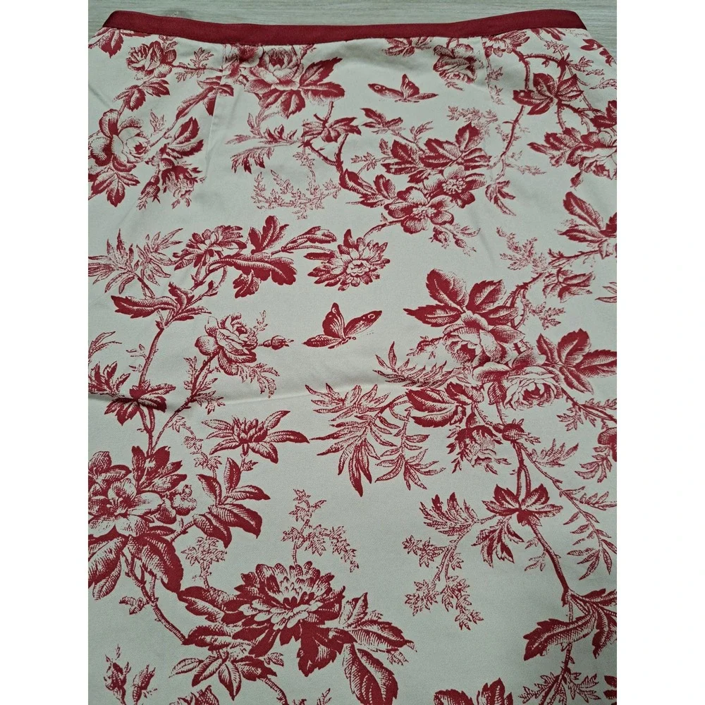 Eddie Bauer Red Cream Toile Floral Butterfly Cotton A-Line Midi Skirt Size 4 Y2K